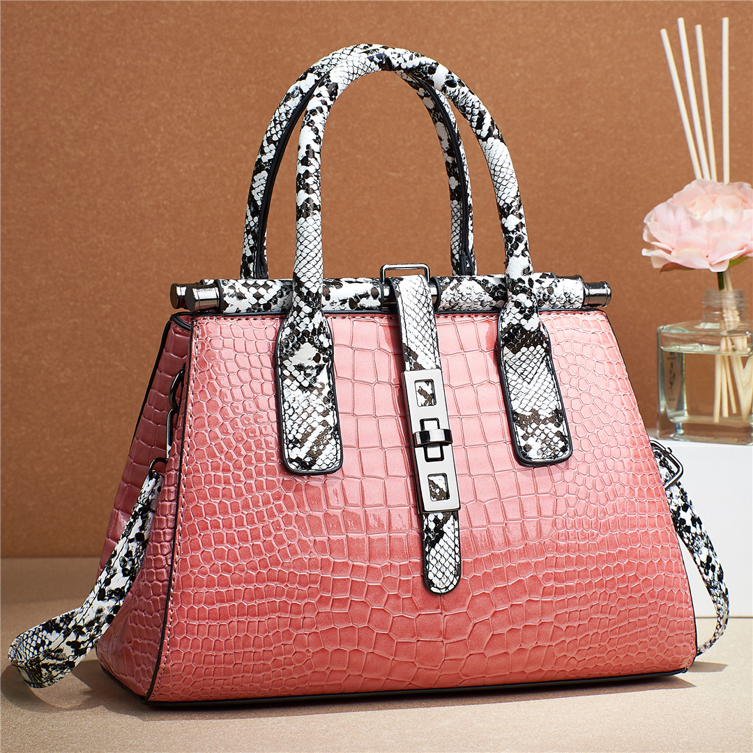 Snake-patterned shiny leather handbag 2024 new style trendy and fashionable European and American women's single-shoulder crossbody export women's bag cross-border consignment Specification drawing