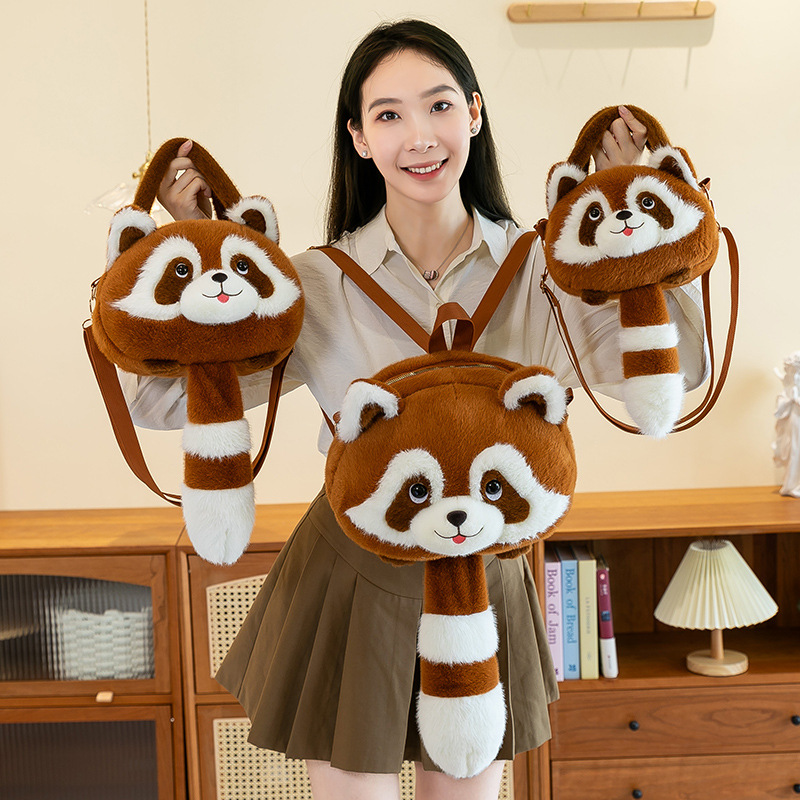 New cute little raccoon crossbody double-back large-capacity plush bag, cartoon squirrel single-shoulder bag, birthday gift for girls full figure