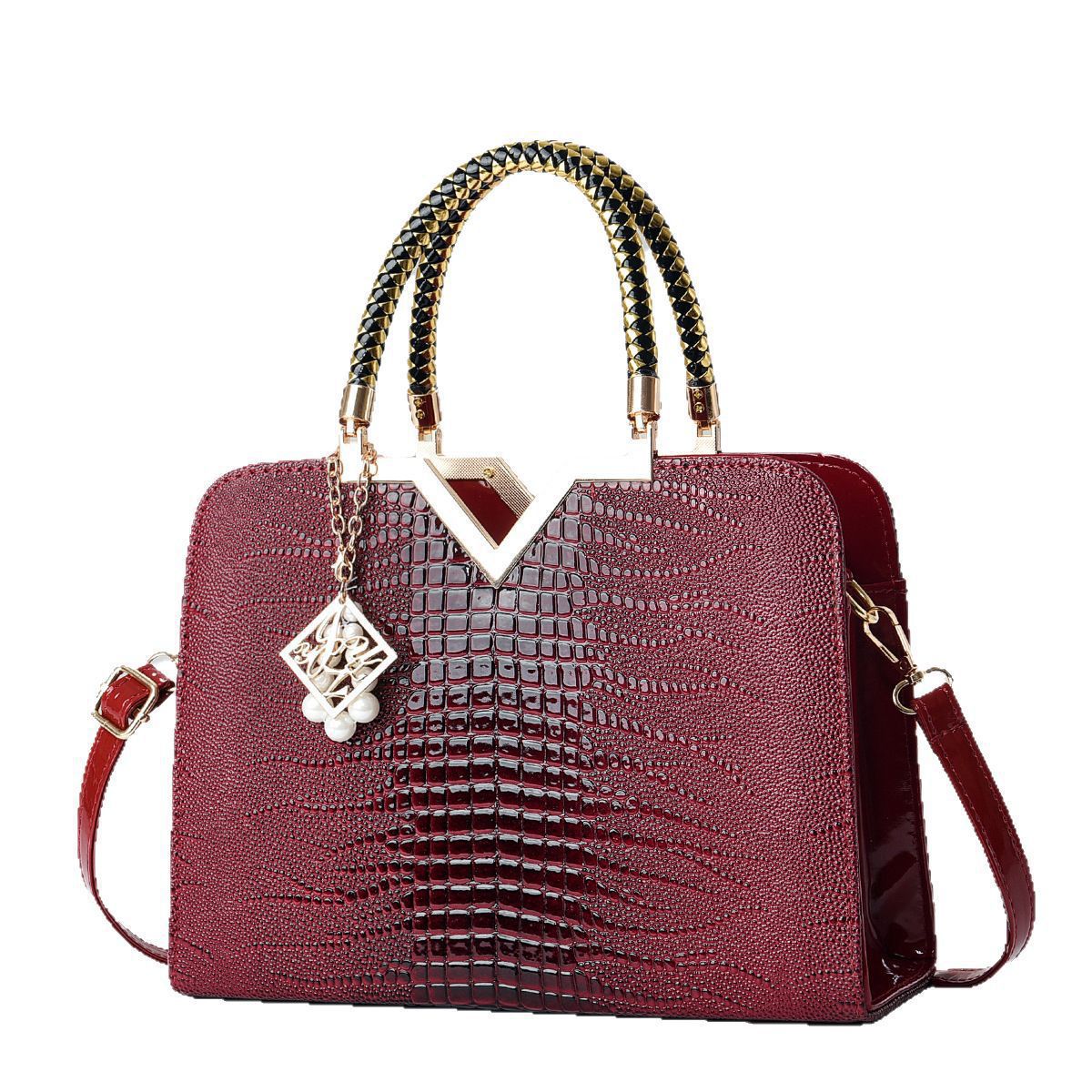 Wholesale manufacturer bags Handbag bag, export crocodile-patterned shiny leather single-shoulder crossbody bag, Taizhou women's bag quality Item Picture