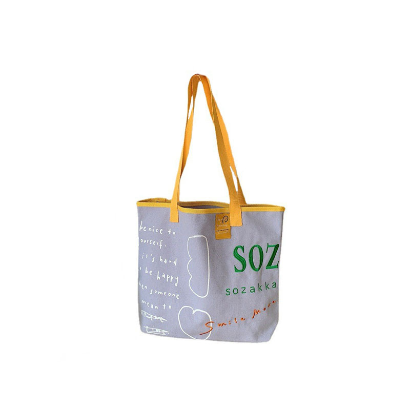 3612 New contrasting color woven strap canvas bag, ins embroidery single-shoulder bag, large-capacity female student tote bag Item Picture