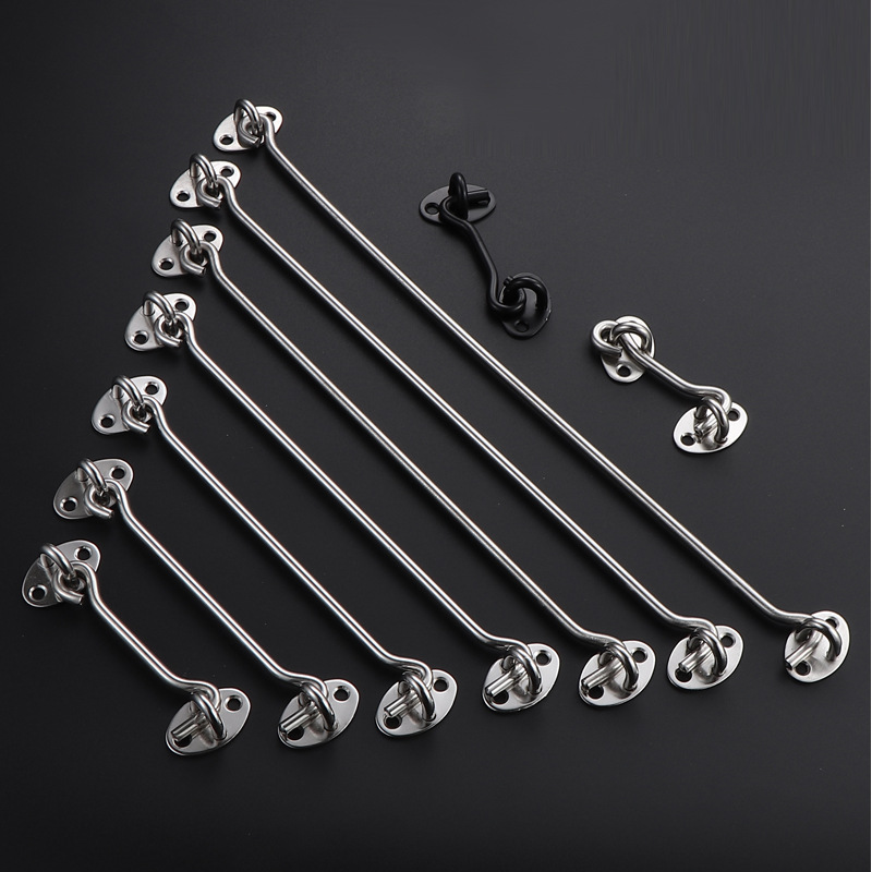 Thickened solid stainless steel hooks, windproof hooks, sliding doors, extended old-fashioned stainless steel tie hooks, window hooks full figure
