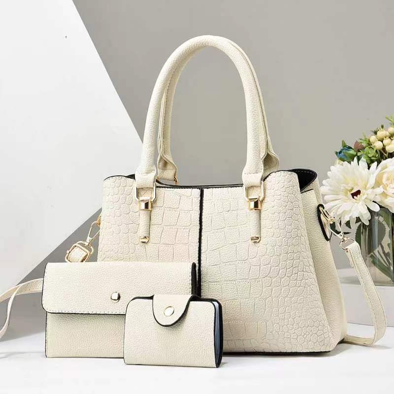 2024 New style women's bag, crocodile print Korean style trendy three-piece set, mother and child bag, versatile single-shoulder crossbody handbag Specification drawing
