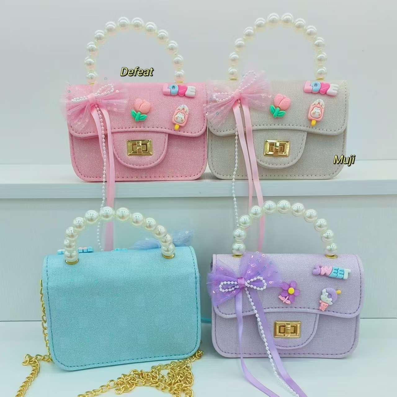 Bow tassel princess bag, pearl handbag, shoulder bag, little girl crossbody bag, small square bag, loose change accessory bag full figure