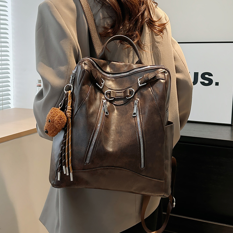 New Summer 2025 casual, simple and lightweight schoolbag, outdoor travel large-capacity backpack, retro and trendy backpack Specification drawing