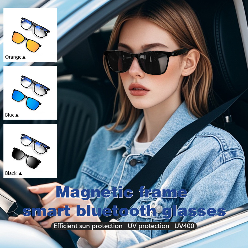 Cross-border Bluetooth glasses, smart glasses, driving, listening to music, making calls, sunglasses, case glasses, interchangeable myopia lenses, polarized sunglasses details Picture