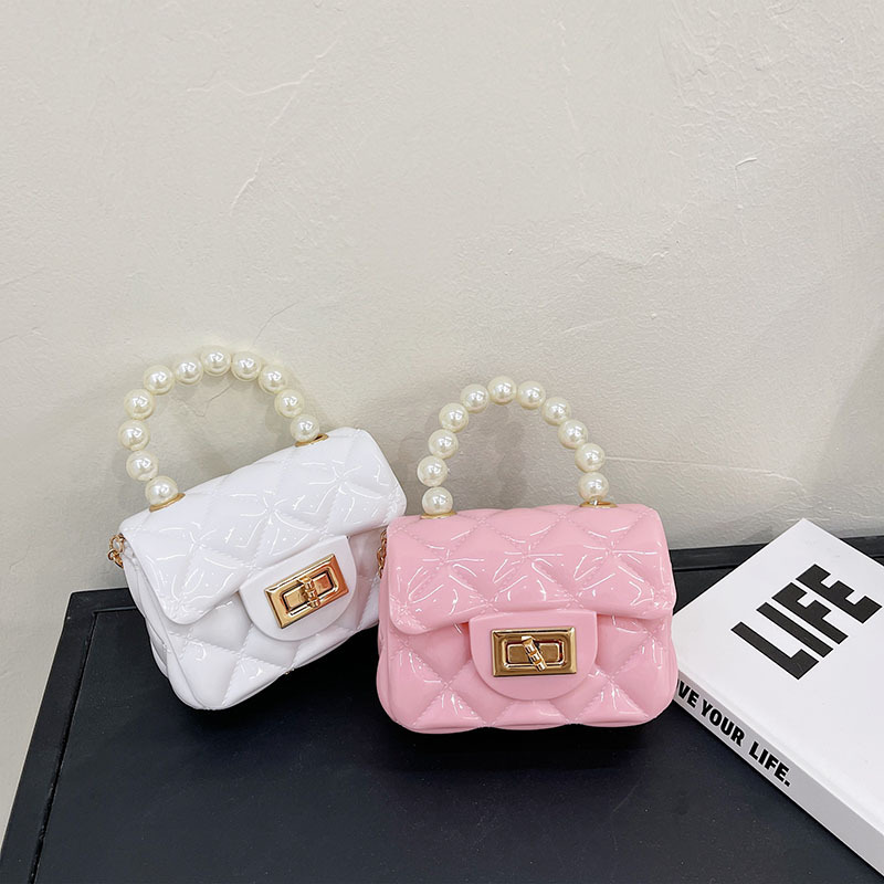 Jelly bag Southeast Asian export wholesale children's and girls' bags 2025 new style chain pearl handbag diamond-shaped girls' bag details Picture