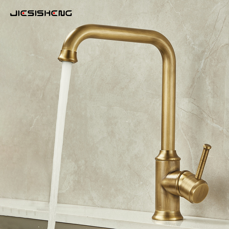 Wholesale of cross-border antique brass kitchen faucets, household sinks, kitchen washbasins, countertop basins, cold and hot splash-proof faucets details Picture