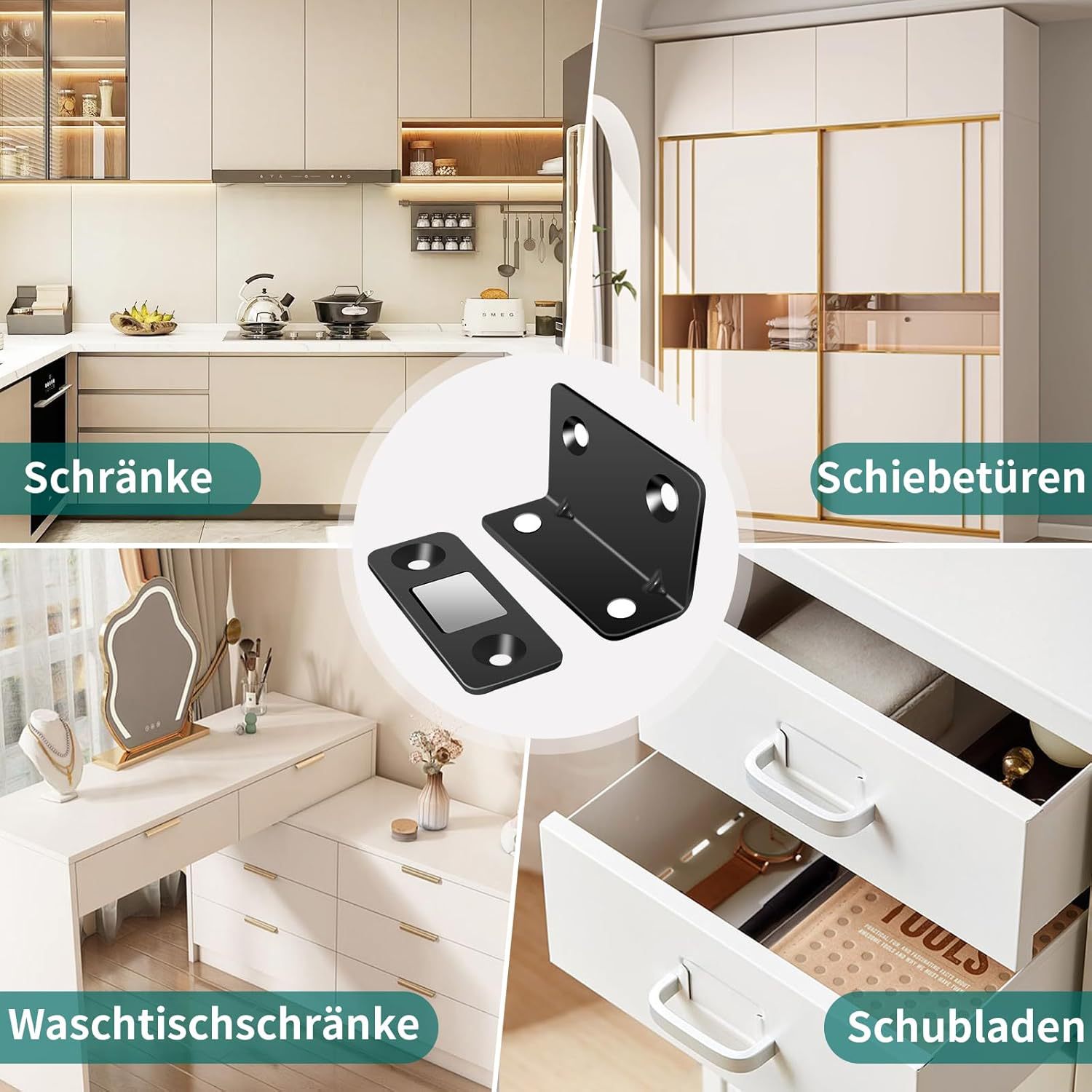 L-shaped 4-set door suction, no need for drilling, magnetic suction, ultra-thin cabinet suction, strong magnetic door touch, kitchen cabinet, wardrobe drawer, invisible door magnetic touch Specification drawing