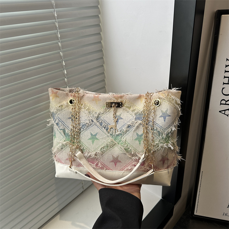 Large-capacity casual denim large bag for women, 2025 new style fashionable single-shoulder bag, commuter crossbody tote bag full figure