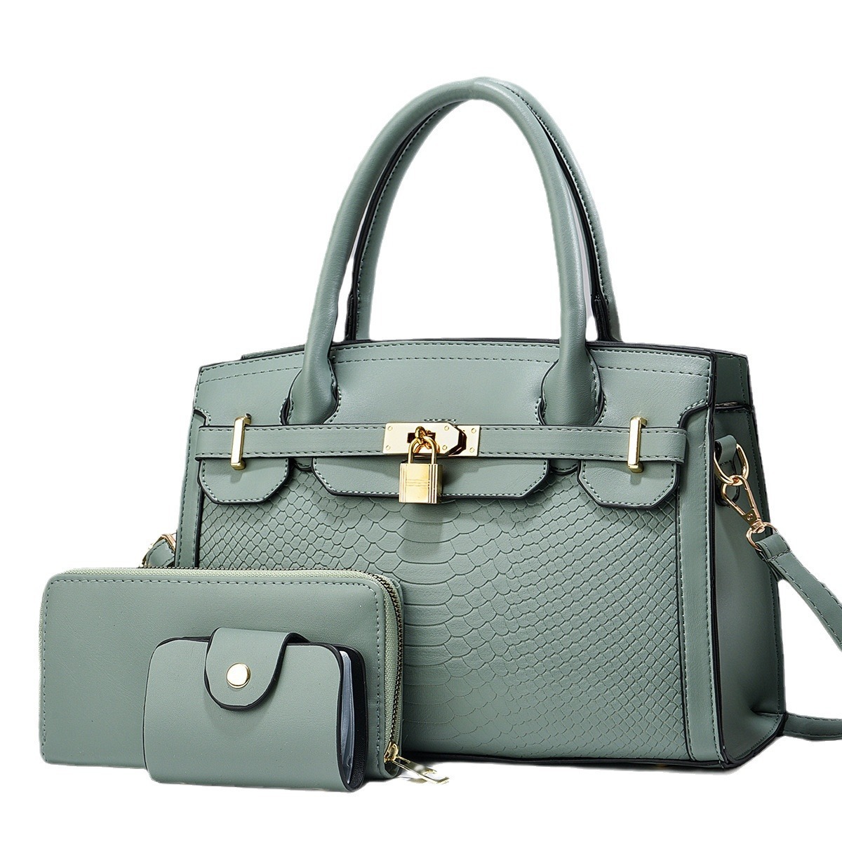 Three-piece women's bag 2025 new style lock decoration handbag, fashionable and simple mother-and-child bag, personalized and versatile shoulder bag Item Picture