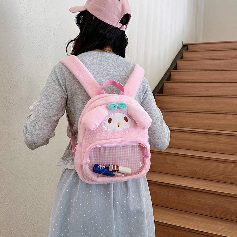 New Japanese-style pain bag, cute and girlish checkered transparent backpack, cartoonish personality, a gift for classes, outings and birthdays Application Scenario