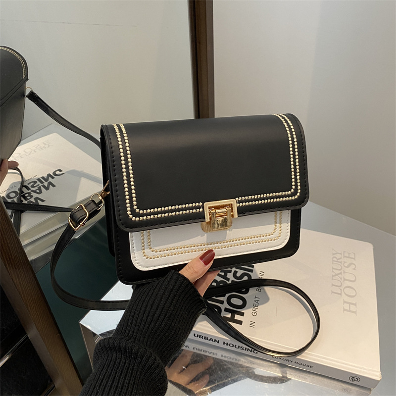 Cross-border retro small women's bag 2024 new style trendy and versatile single-shoulder crossbody bag with color-blocking and patchwork small square bag full figure