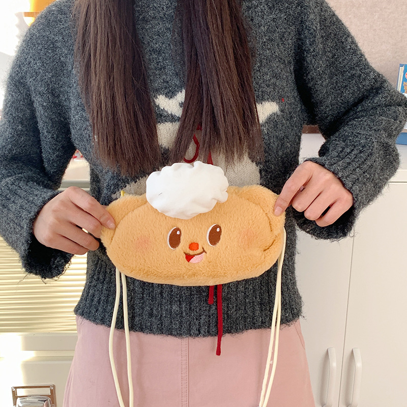 New cartoon style yellow bear plush crossbody bag, claw machine doll, cute coin purse storage bag, class pen case bag details Picture