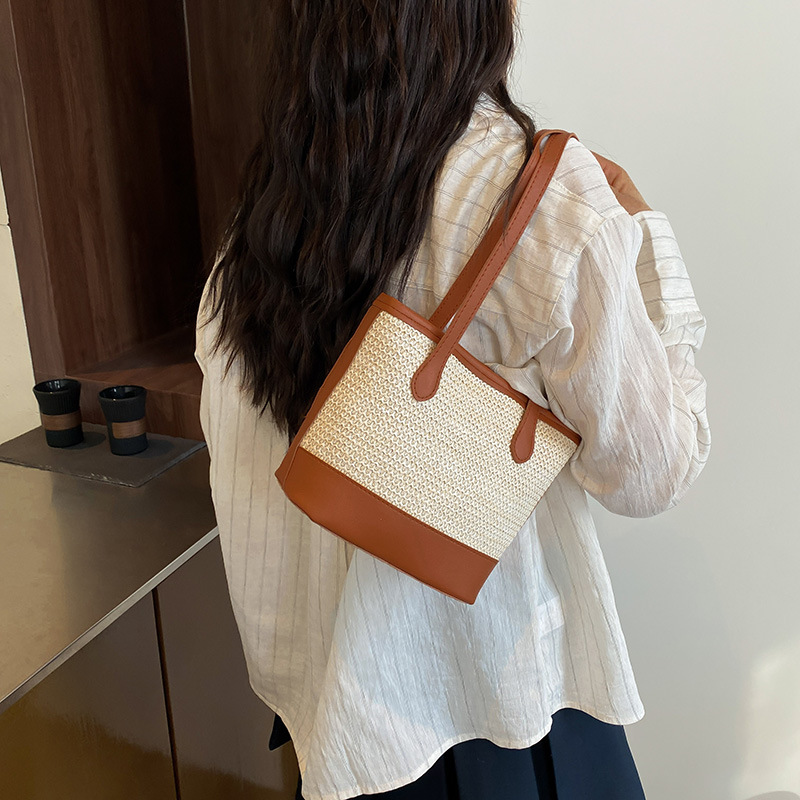 Fashionable single-shoulder underarm bag 2025 new style women's bag, large-capacity ladies' tote bag, casual retro niche straw woven bag Specification drawing