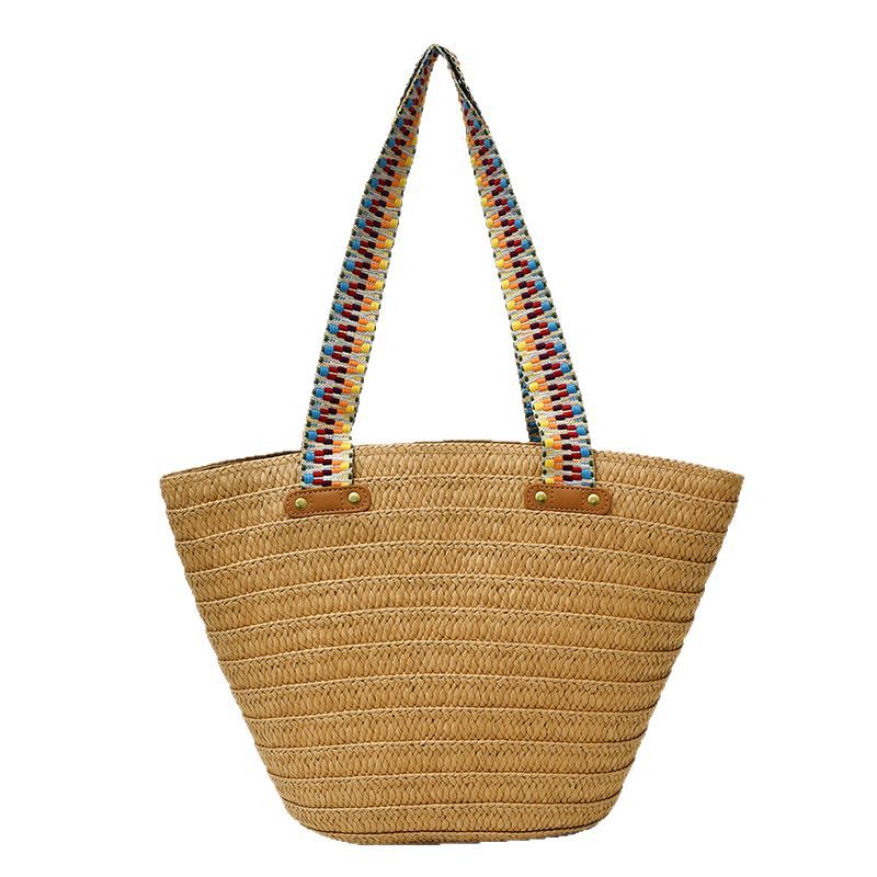 Large-capacity commuting straw woven bag for women, 2025 new trendy hand-held woven bag, beach vacation single-shoulder tote bag Item Picture