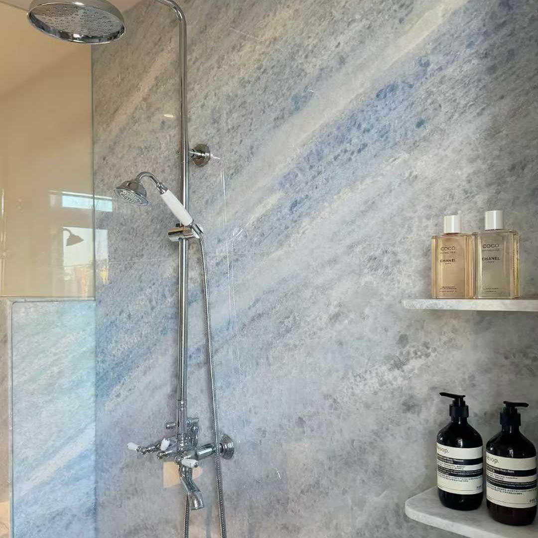 The blue crystal natural marble dining table, washbasin and countertop, luxury stone, bathroom background wall Application Scenario