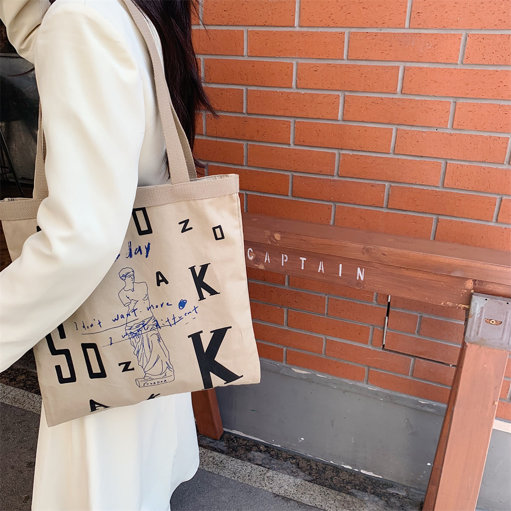 23021 letter printed large-capacity single-shoulder bag, canvas bag, simple Korean-style handbag for women, shopping bag for going out details Picture