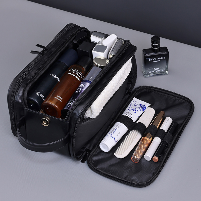 Cross-border new product three-kai multi-functional pu men's toiletry bag, large-capacity high-end makeup bag, cosmetics storage bag Specification drawing