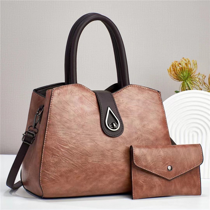 Two-piece retro bag set 2024 new style women's bag, European and American cross-border trend, texture bright leather texture single-shoulder crossbody handbag details Picture