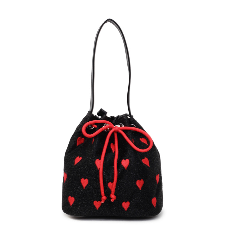 A niche and high-end embroidered heart-shaped hand-held canvas bag for Spring/Summer 2025, a mini bucket bag for single-shoulder crossbody Item Picture