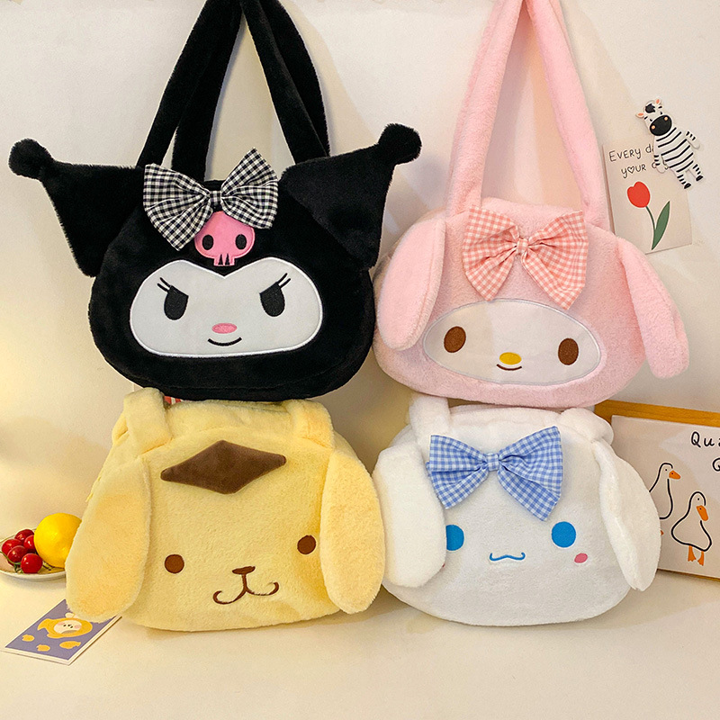 New cross-border Sanrio plush bag 2024 Cartoon single-shoulder large-capacity Girls' ins class plush bag wholesale full figure
