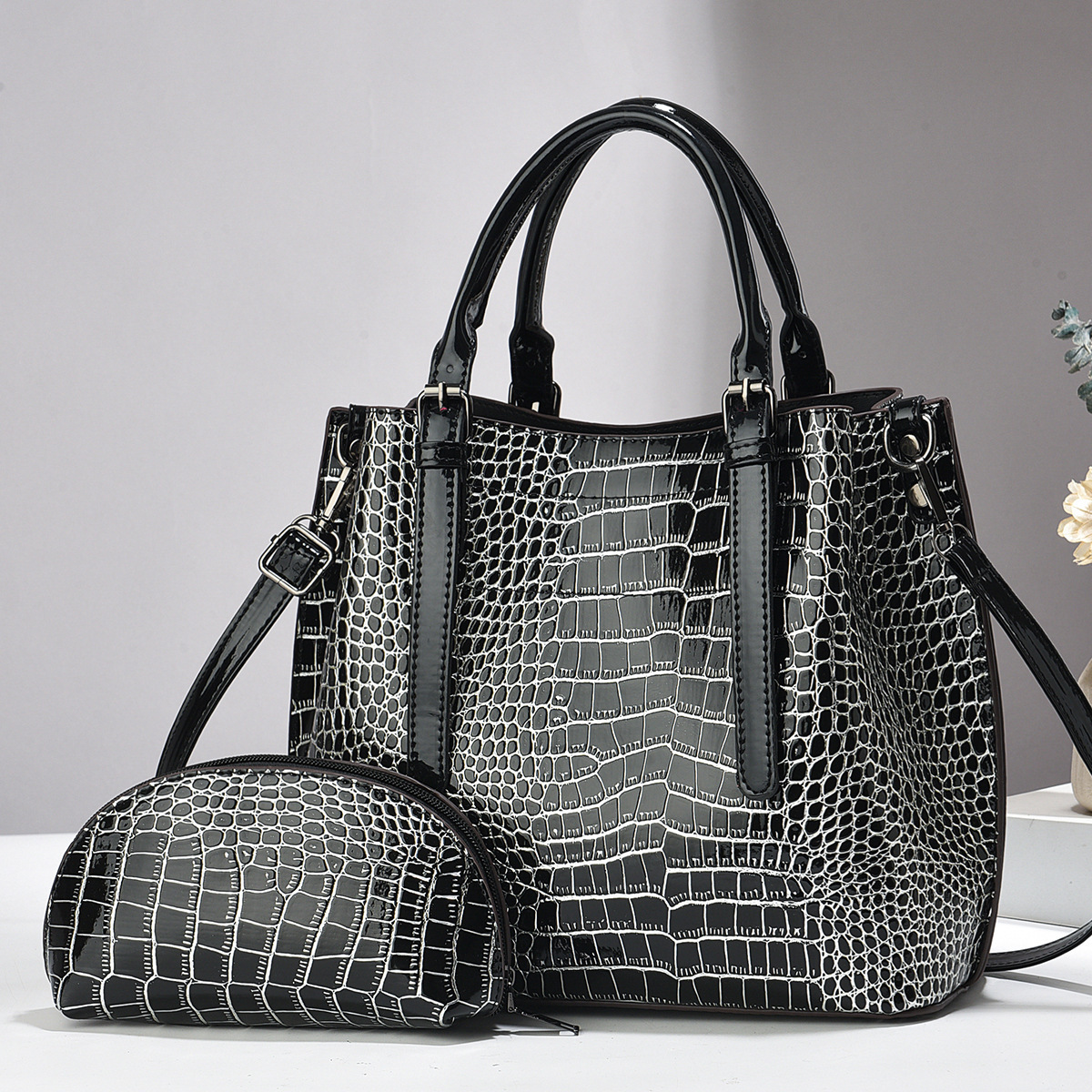 Cross-border versatile and elegant single-shoulder bag, trendy crossbody bag, new large-capacity mother-and-child bag, stone pattern fashionable handbag full figure