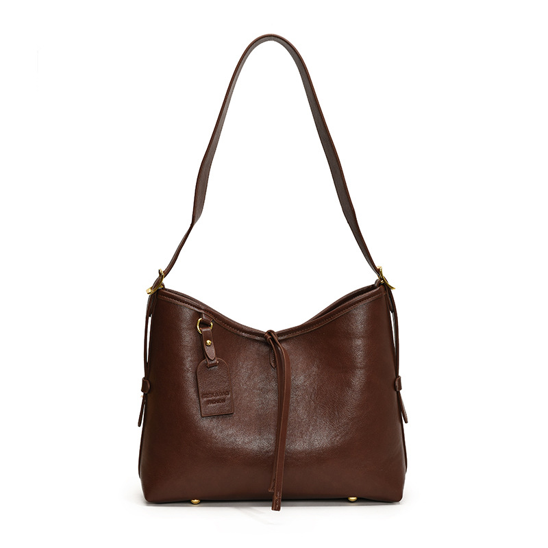 High-end retro large-capacity bag for women, 2024 new retro Maillard single-shoulder bag, commuter crossbody tote bag Item Picture