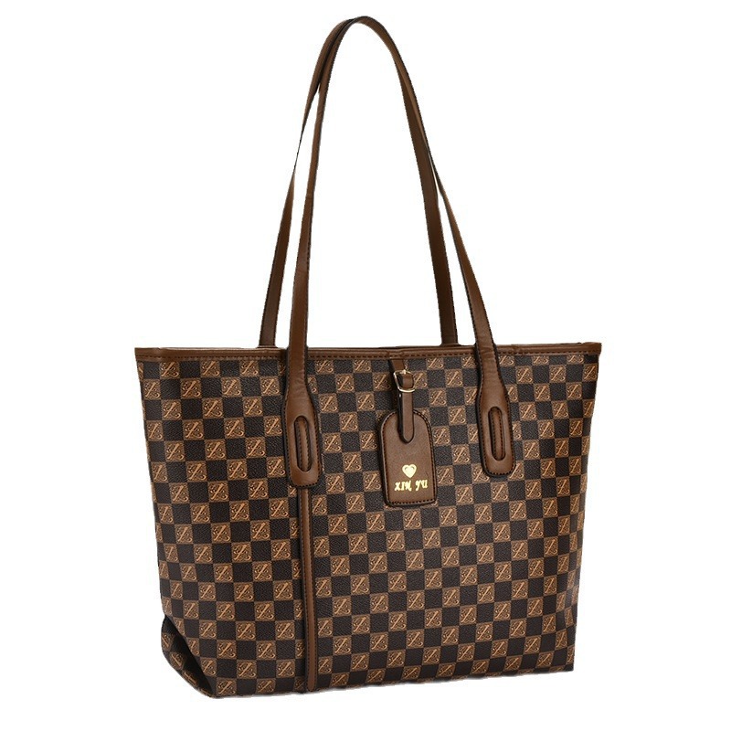 The new printed checkered bucket bag is a cross-border fashion handbag that is versatile, has a large capacity and a high-end feel. It is a single-shoulder crossbody bag Item Picture