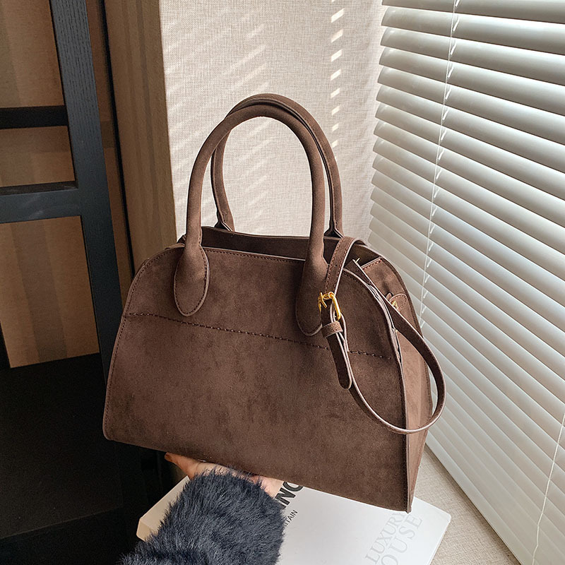 Retro suede briefcase bag for women, 2024 new high-end style hand-held shoulder bag, trendy and fashionable commuter tote bag Specification drawing