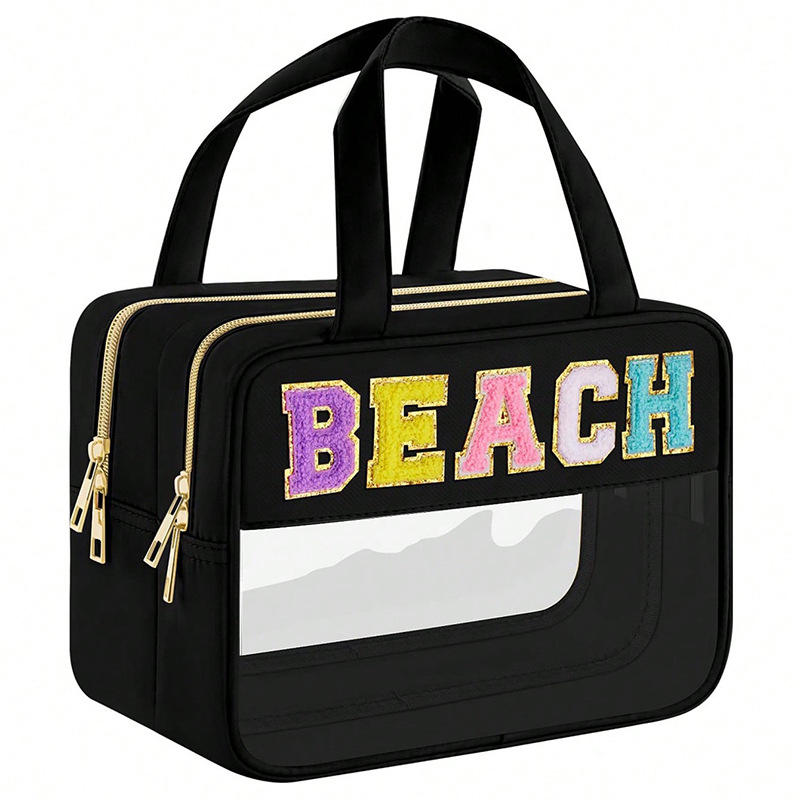 Customized Amazon cross-border letter cosmetic bag, PVC customized large-capacity storage bag, multi-functional hand-held toiletry bag Application Scenario