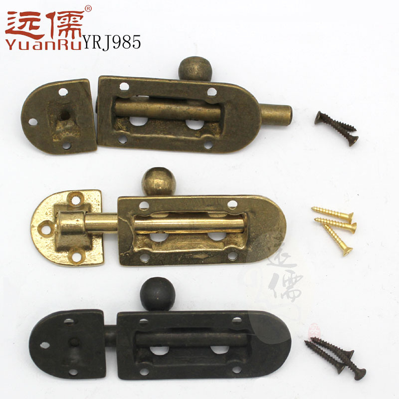 Yuanru Copper Sculpture Chinese-style antique brass latch doors and Windows, classical copper door bolt YRJ985 thick door latch Specification drawing