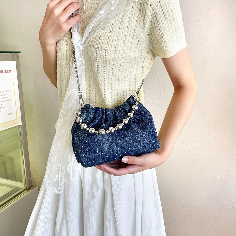 Niche design fashionable denim bag for women, 2025 new Korean version chain single-shoulder crossbody bag, trendy bucket bag Specification drawing