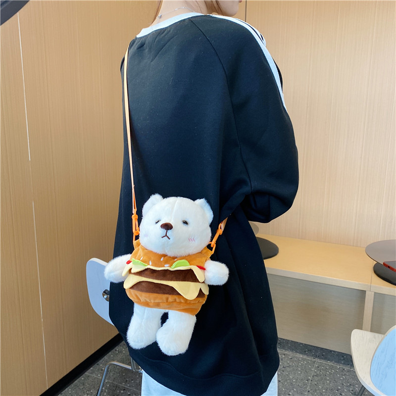 New cartoon creative detachable Hamburger bear crossbody bag, plush doll crossbody bag, versatile accessories, loose change bag Application Scenario