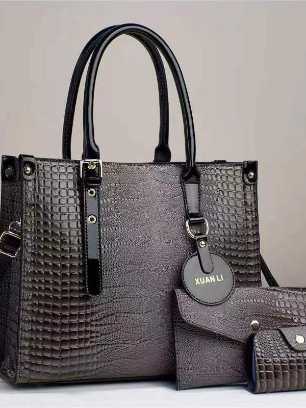 Multi-layer women's handbag three-piece set Mom bag 2023 New style fashionable large-capacity crocodile print single-shoulder crossbody bag details Picture