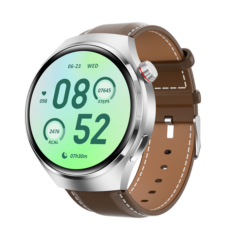 The cross-border bestseller Gt4PRO sports smartwatch with a round screen features Bluetooth communication, water resistance, and voice assistance details Picture