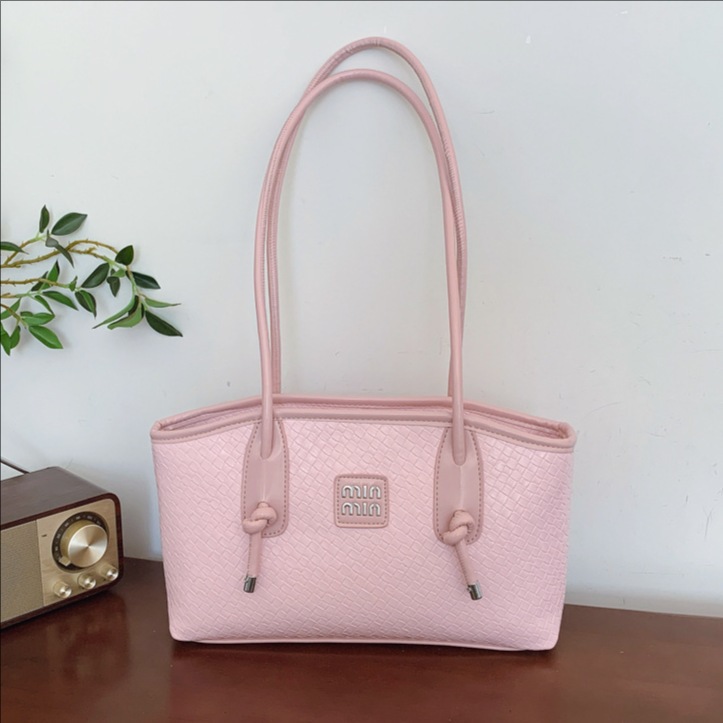 Korean version woven commuting large capacity underarm bag for women 2025 new summer fashion casual simple solid color single-shoulder bag full figure