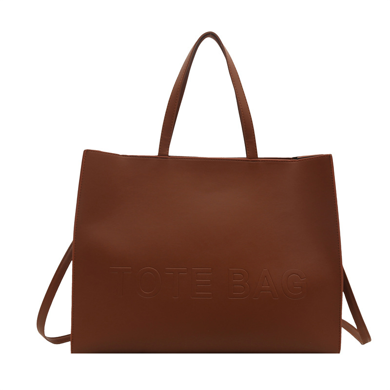 Embossed letter texture, large capacity, 2025 new fashionable summer retro single-shoulder commuter bag, hand-held tote large bag Item Picture