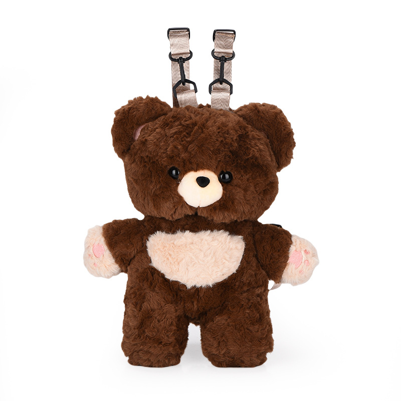 New cute teddy bear doll bag, a girlish cartoon plush double-shoulder large-capacity travel backpack style Item Picture