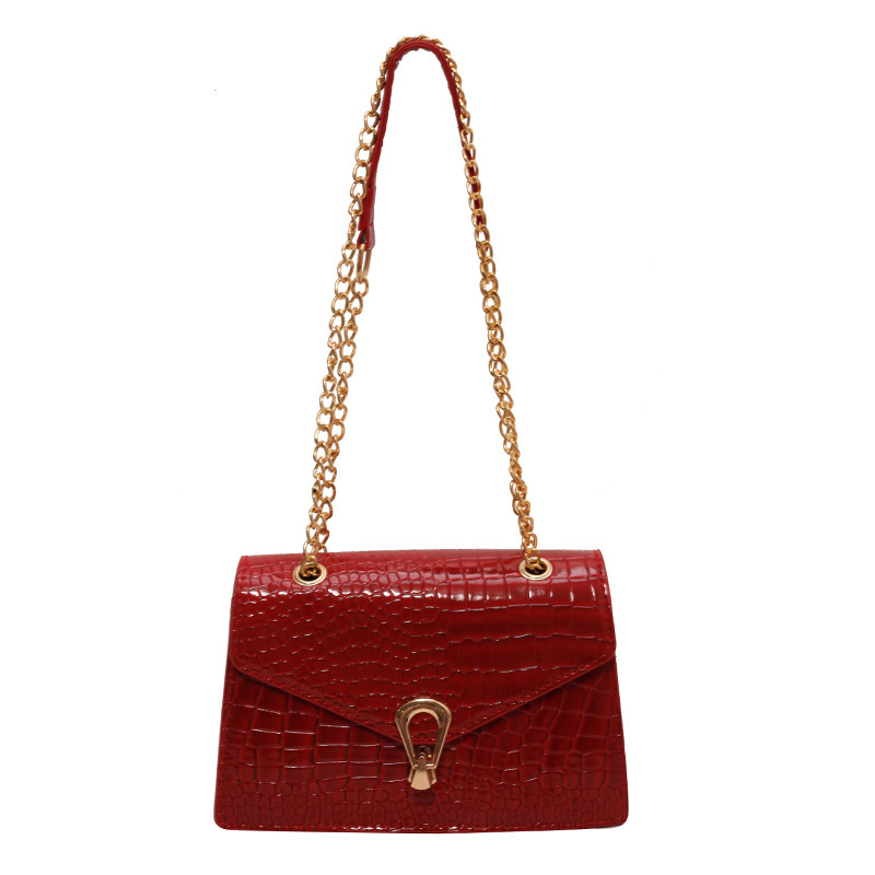 Fashionable solid-color crocodile-patterned chain 2023 summer new trendy Korean single-shoulder crossbody women's small square bag Item Picture