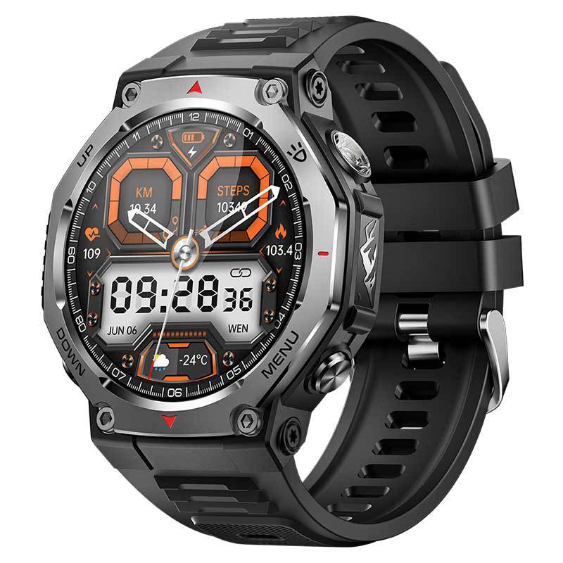 The new cross-border AMOLED smartwatch KT85 features Bluetooth communication, 50-meter deep water resistance and a flashlight full figure