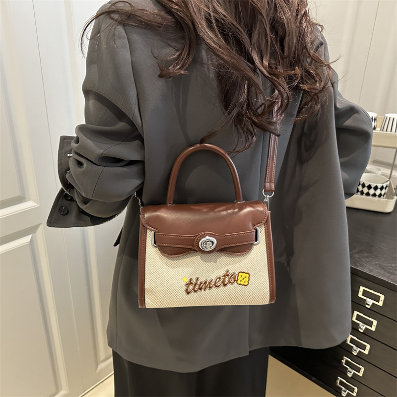 Spring and Summer color-blocking small bags for women, 2025 new fashionable and versatile crossbody bag, hand-held small square bag, Kelly bag Specification drawing