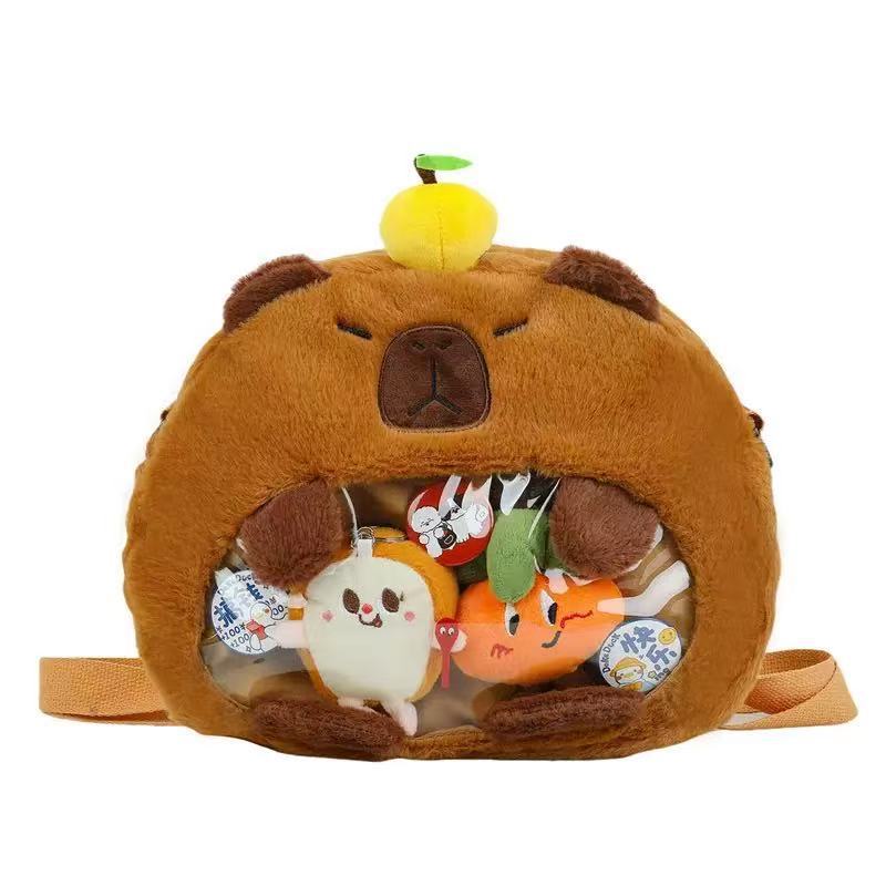 The new Capibara Capybara bag is a cute cartoon plush capybara bag with a girlish heart. It's a double-shoulder crossbody class backpack Item Picture