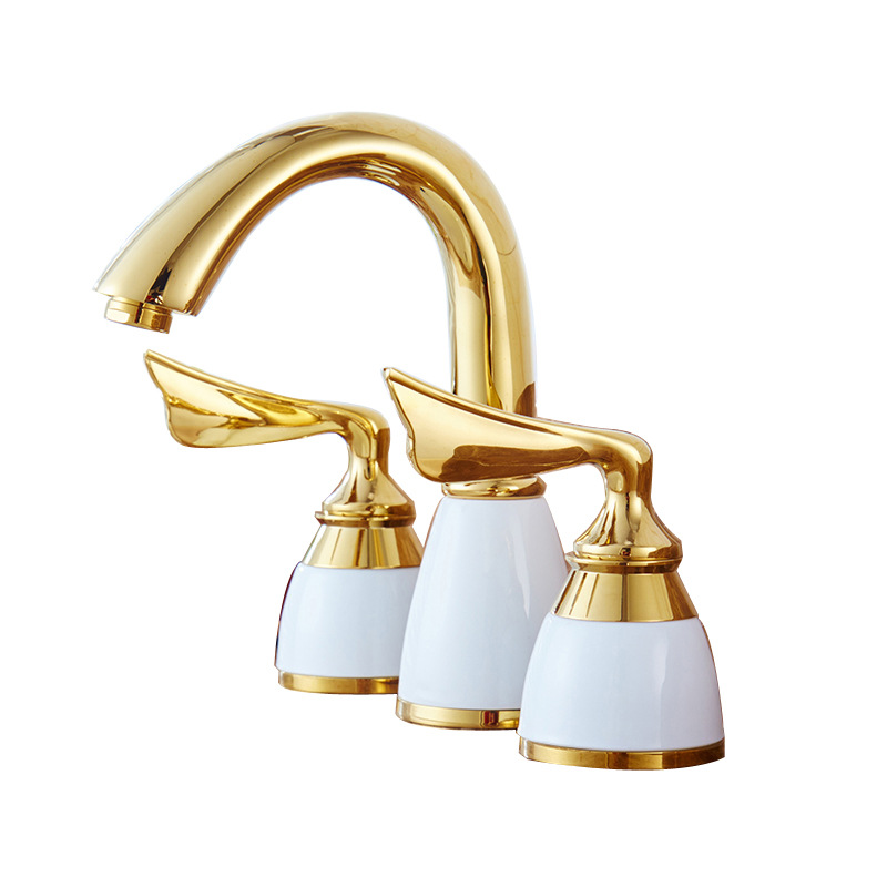Three-hole antique faucet washbasin, all-copper washbasin, European-style antique three-hole washbasin, cold and hot water faucet Item Picture