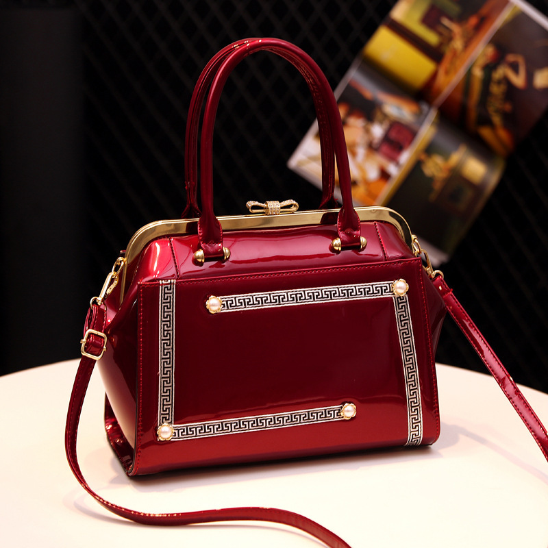 Steel jacket women's bag, classic cross-border trade shiny leather large bag, handbag, single-shoulder crossbody bag, large-capacity women's crossbody bag full figure