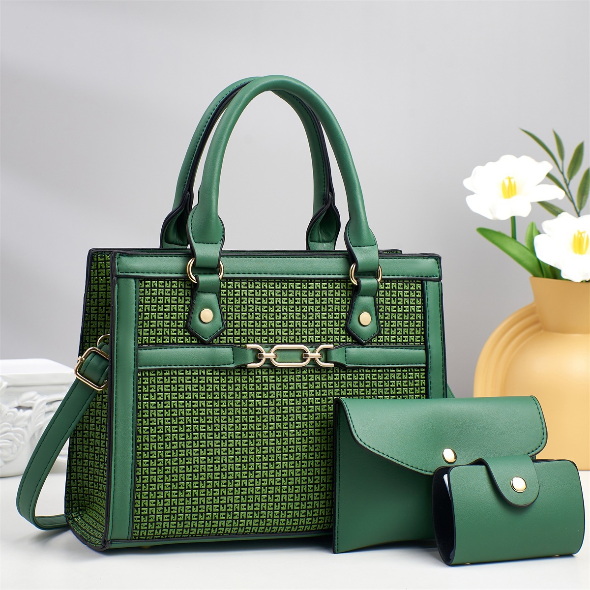 Three-piece set of women's foreign trade bags 2025 new style large-capacity tote commuter handbag, light luxury and elegant mom bag Specification drawing