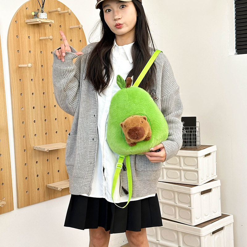 New avocado capybara backpack, cute plush Capybara backpack, cartoon plush bag details Picture