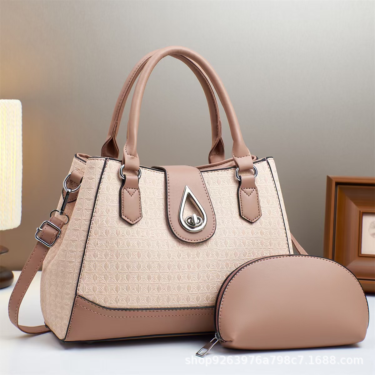New women's bag, large-capacity, fashionable and versatile two-piece set, cross-border trendy handbag, trendy and stylish ladies' bag Specification drawing