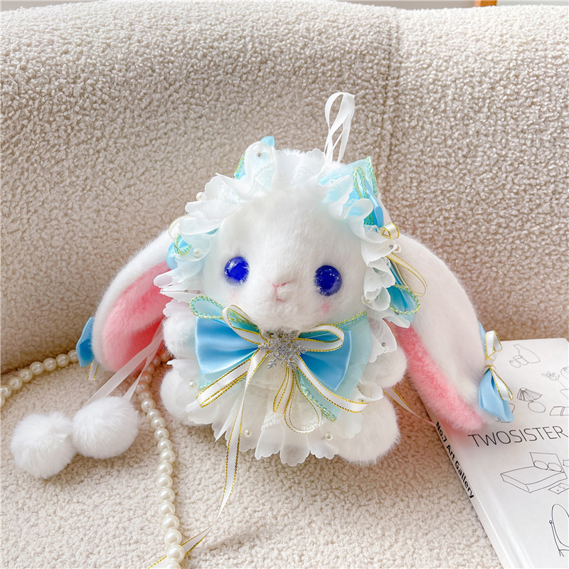 lolita Bucket Rabbit Bag, Lolita ear-hanging Rabbit Bow doll, single-shoulder crossbody bag, a cute gift for young girls Specification drawing