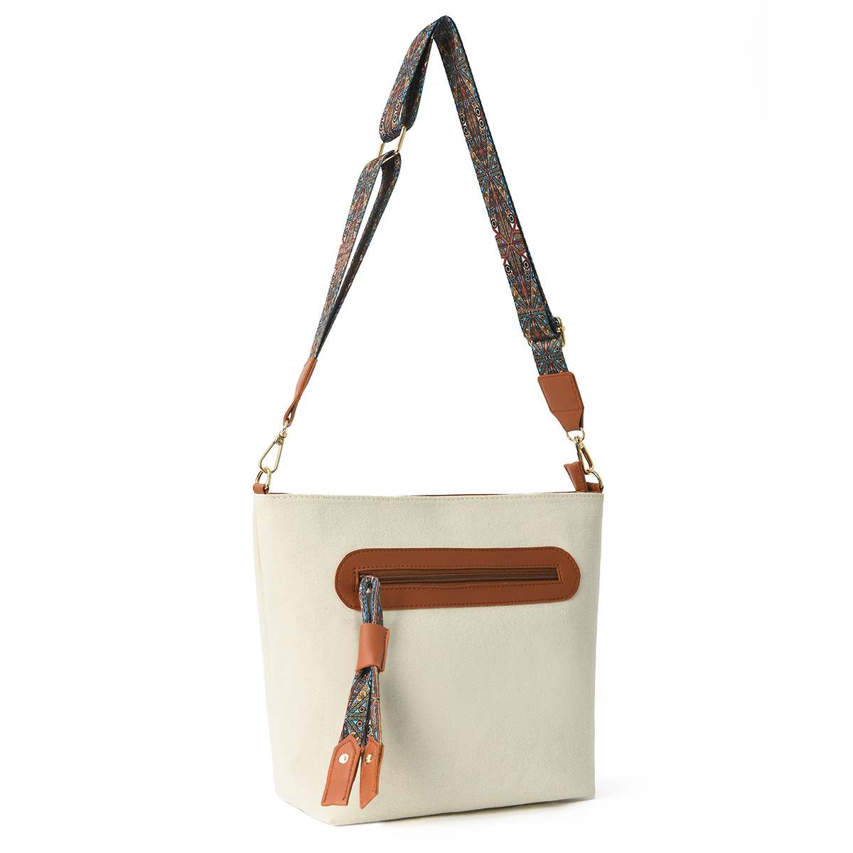Cross-border Old Money style crossbody bag, printed woven ribbon tassel fashionable single-shoulder bag, HOBO commuting large-capacity crossbody bag Specification drawing