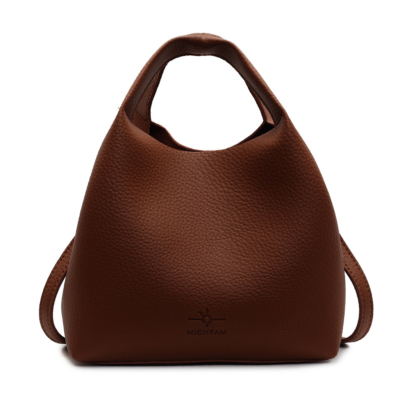 Large-capacity simple bucket bag for women, 2025 new trendy and fashionable single-shoulder crossbody bag, soft leather retro underarm bag Item Picture